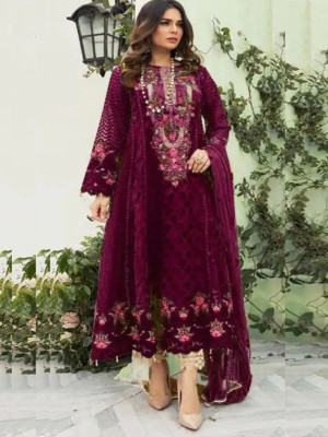 Dealbazaars Corporation Georgette Dyed, Embroidered, Embellished, Self Design Salwar Suit Material