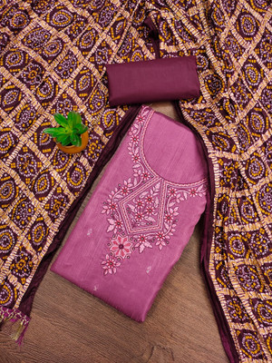 PANZORA Cotton Blend Embroidered Salwar Suit Material