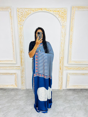 ANUVRATA Self Design, Floral Print, Woven, Printed Assam Silk Pure Silk Saree(Blue, White)