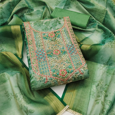 Saware Cotton Silk Embroidered Salwar Suit Material