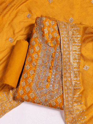Meena Bazaar Cotton Blend Embroidered Salwar Suit Material