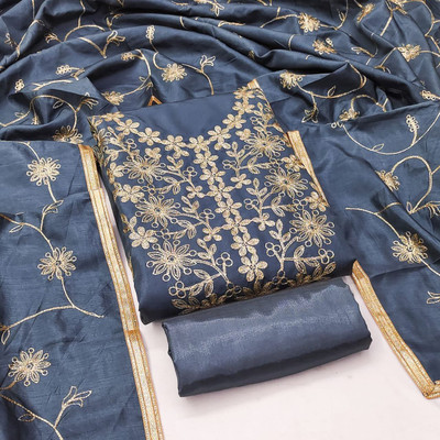 Saubhagyavati Pure Silk Embroidered Salwar Suit Material