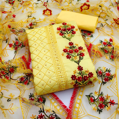 PRIPA8 Cotton Blend Embroidered Kurta & Churidar Material