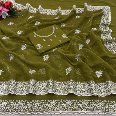 DkCartel Embroidered Bollywood Silk Blend Saree(Light Green)