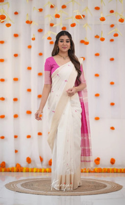 MIRMAN Woven Kanjivaram Pure Cotton Saree(Pink)