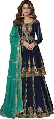 KAPANKU Georgette Embroidered Gown/Anarkali Kurta & Bottom Material