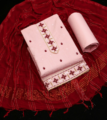 vallavi fashion Cotton Blend Embroidered Salwar Suit Material
