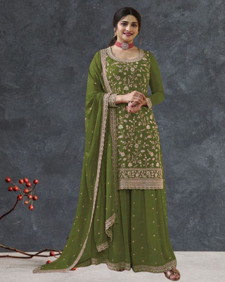 Dealbazaars Corporation Georgette Dyed, Embroidered, Embellished, Self Design Kurta & Sharara Fabric