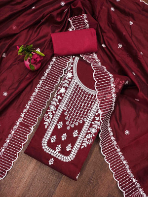Blissta Cotton Blend Embroidered Salwar Suit Material