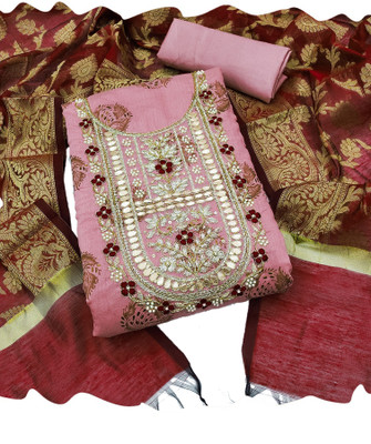 Samah Polycotton Embroidered, Embellished, Printed Salwar Suit Material