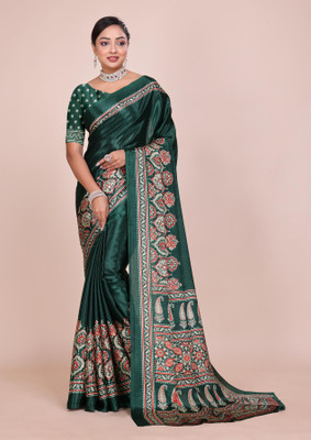 DHYEY CREATION Printed Bandhani Pure Silk, Silk Blend Saree(Green)