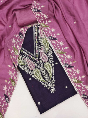 JAKHITARA Pure Silk Embroidered Salwar Suit Material