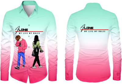 VMENTERPRISE Men Printed Casual Pink Shirt