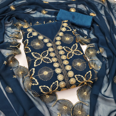 PANZORA Georgette Embroidered, Embellished Salwar Suit Material