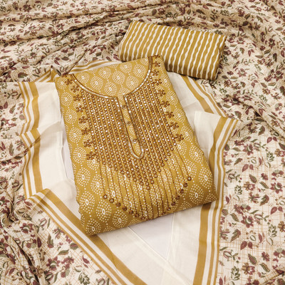 PandadiSaree Cotton Blend Embroidered, Floral Print Salwar Suit Material