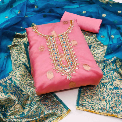 Peachmode Organza Self Design Salwar Suit Material