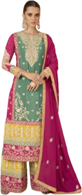 TEELFAB Chiffon Embroidered Salwar Suit Material