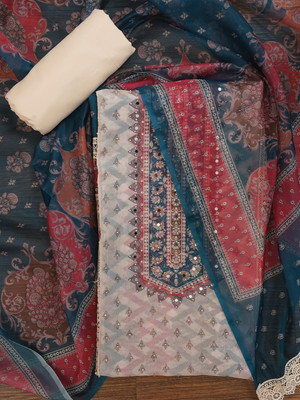 Jaipur Kurti Organza Printed Salwar Suit Material