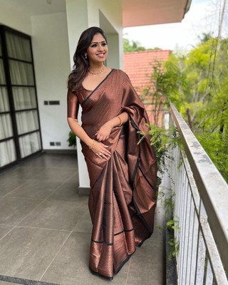 PITHAVADIWALA Woven, Animal Print, Embroidered, Floral Print, Hand Painted, Printed, Solid/Plain, Applique Kanjivaram Jacquard, Pure Silk Saree(Blue)