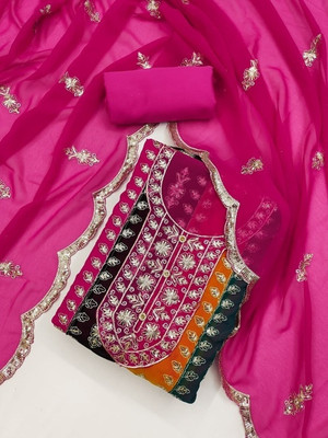 HOUSEEOFCOMMON Georgette Embroidered Salwar Suit Material