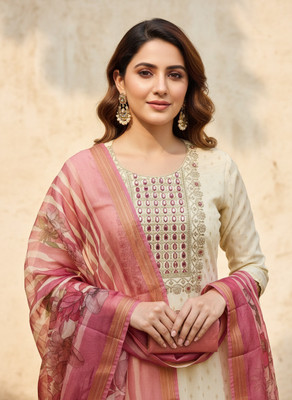 BlissFlair Cotton Silk Embroidered Salwar Suit Material