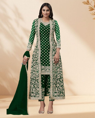 Dealbazaars Corporation Net/Lace Dyed, Embroidered, Embellished, Self Design Kurta with Jacket & Bottom Material