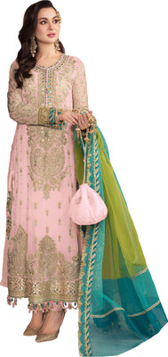 KAPANKU Georgette Embroidered Gown/Anarkali Kurta & Bottom Material