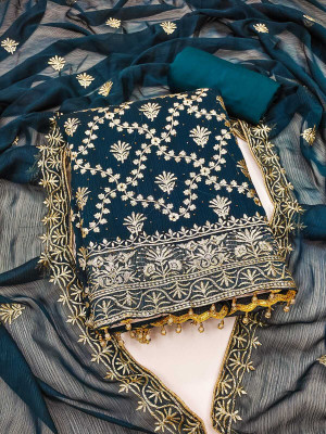 FLAPION CREATION Georgette Embroidered Salwar Suit Material