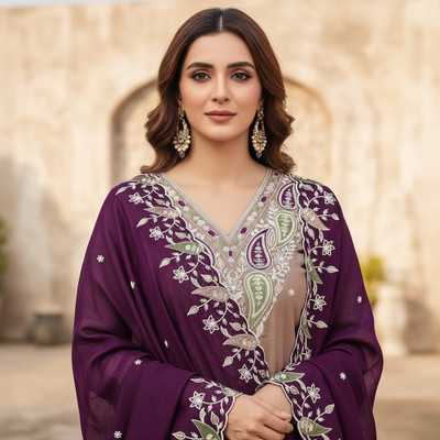 BlissFlair Art Silk Embroidered Salwar Suit Material