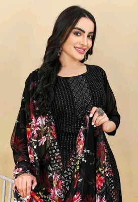 LADYPOTION Georgette Embroidered Salwar Suit Material