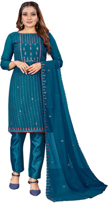 Leeza Store Georgette Embroidered Salwar Suit Material