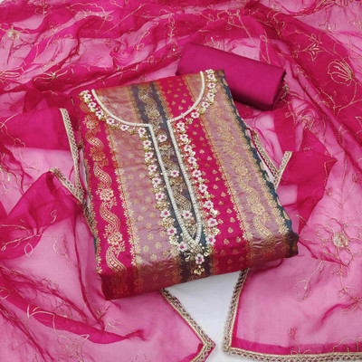 Peachmode Silk Blend Self Design Salwar Suit Material