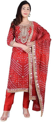 TMT HUB Art Silk Geometric Print Kurta & Palazzo Material