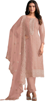 JINIMART Chiffon Embroidered Salwar Suit Material