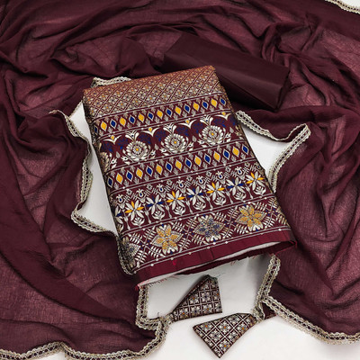manvaa Silk Blend Embellished Salwar Suit Material