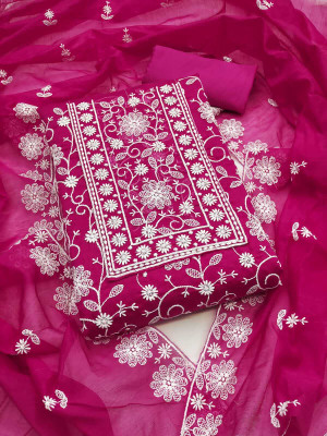 MAHAKAL TEXTILE Chanderi Embroidered Salwar Suit Material