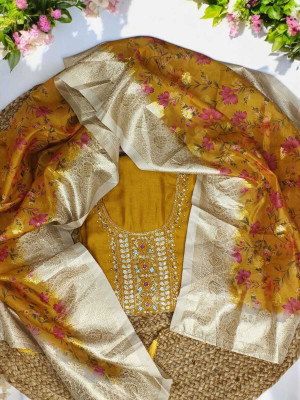 Hiti Creations Silk Blend Embroidered Salwar Suit Material