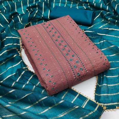PANZORA Cotton Blend Embroidered Salwar Suit Material