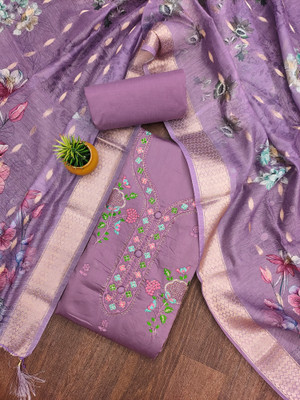 manvaa Cotton Blend Embroidered Salwar Suit Material