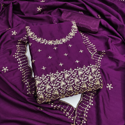 Saware Cotton Silk Embroidered Salwar Suit Material