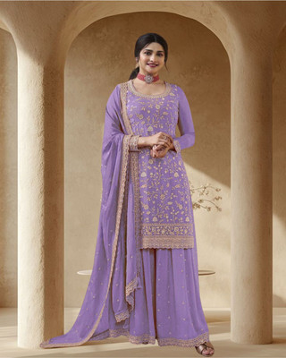 Dealbazaars Corporation Georgette Embroidered, Embellished, Self Design, Paisley Kurta & Sharara Fabric