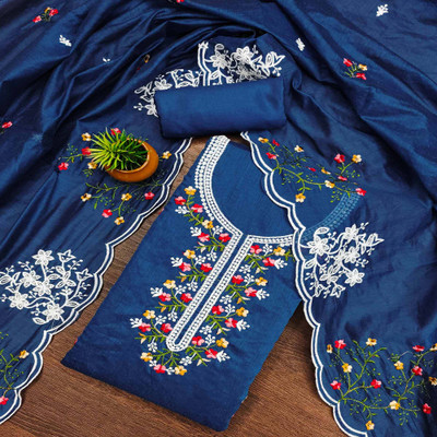 Peachmode Chanderi Embroidered Salwar Suit Material
