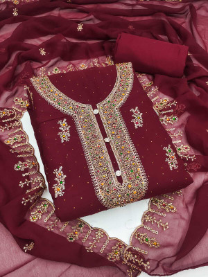 rang rani textiles Chanderi Embroidered Salwar Suit Material