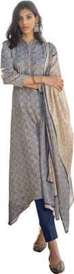 DRAVINAM Trends Cotton Linen Blend Embroidered Kurta Fabric
