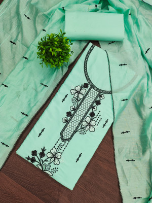 manvaa Cotton Blend Embroidered Salwar Suit Material