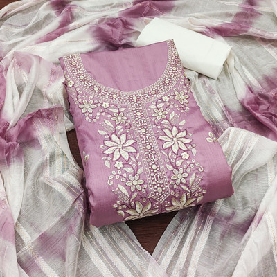PANZORA Cotton Blend Embroidered Salwar Suit Material