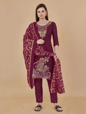 RUDRAA FAB Chanderi Embroidered Salwar Suit Material