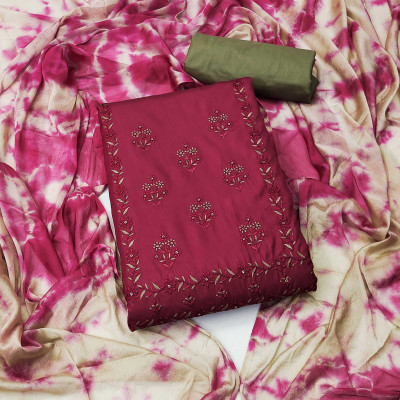 PANZORA Silk Blend Embroidered Salwar Suit Material