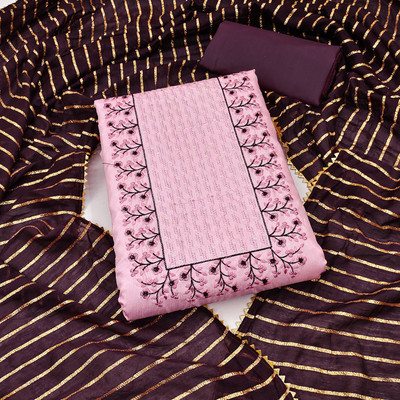 manvaa Pure Silk Embroidered Salwar Suit Material
