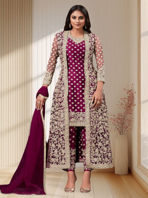 Amit Net/Lace Embroidered Salwar Suit Material